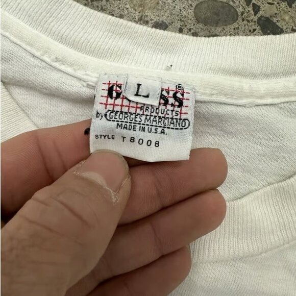 VINTAGE Guess Jeans Flower Shirt Mens Large White Spell Out Crew Neck 90s 1991 - Picture 3 of 3